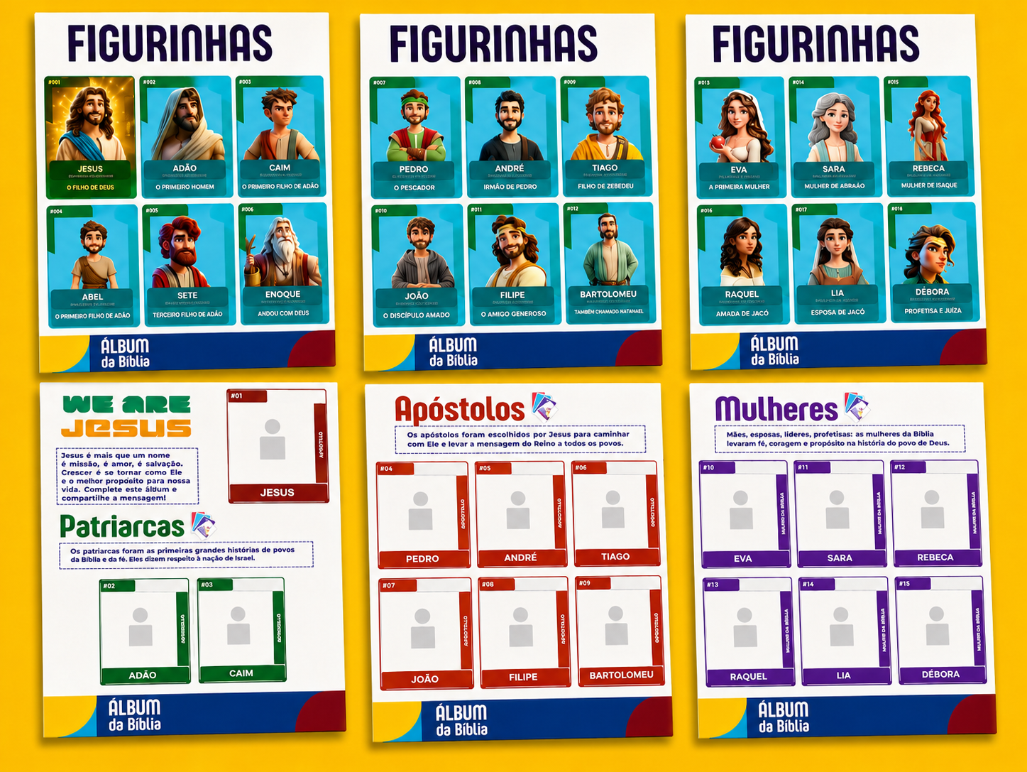 Pack com 87 figurinhas bíblicas do Álbum da Bíblia